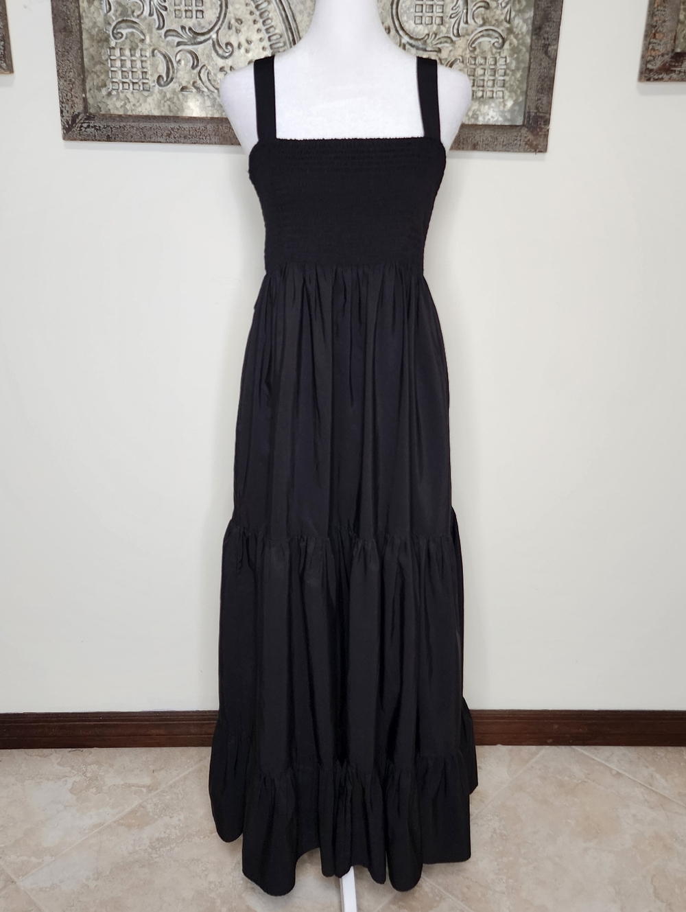 Zara Women's Black Smocked Bodice Sleeveless Tiered Maxi Dress Med Summer Casual - Picture 3 of 11